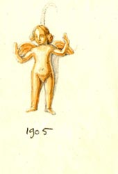 1905 cherub with arms raised and (a horn) out of his head